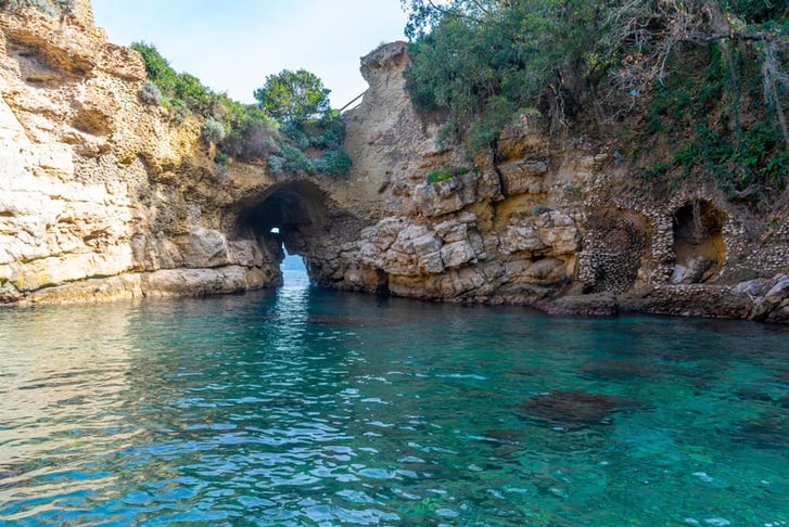 Beach at Regina Giovanna as an arch in the center of Sorrento, Italy