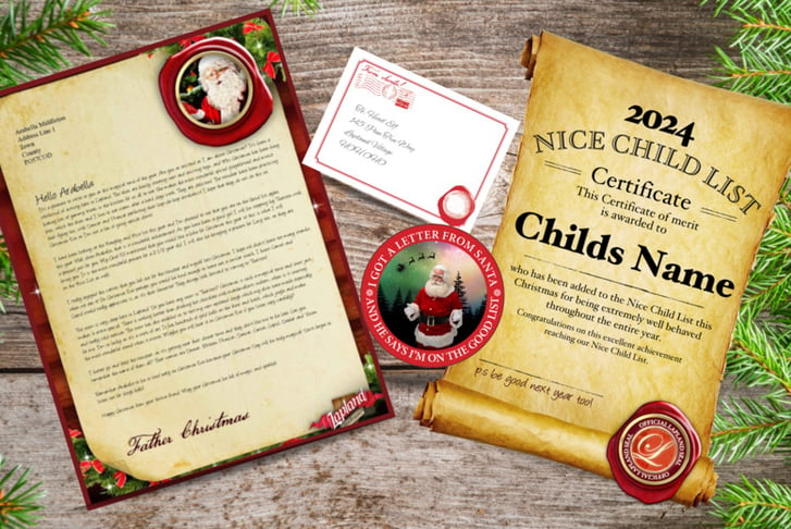 Premium Personalised Baby's 1st Christmas Letter & Nice List Certificate