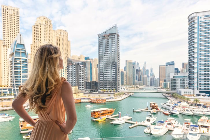 Woman in Dubai Marina, United Arab Emirates.