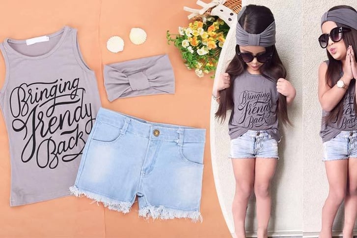 last-chance-supply---Girls-Bringing-Trendy-Back-Tank-Top-and-Denim-Shorts-and-Headband-3-Piece-Outfit