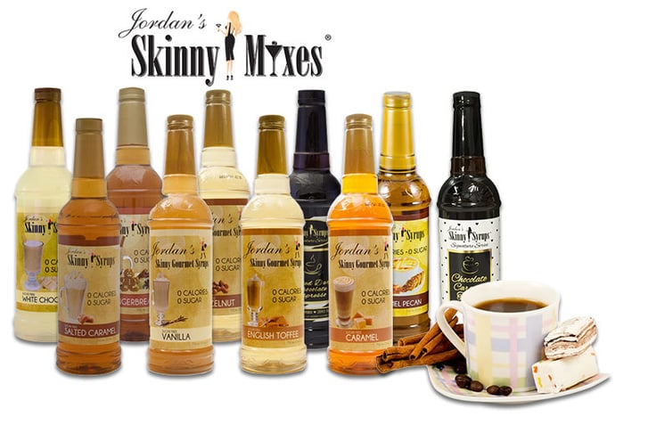 Jordan's Skinny Syrups - lots of different flavours on a table