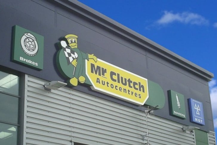 Mr Clutch Sign outside a agrage