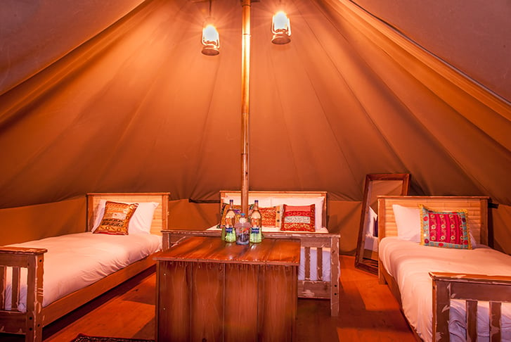 Inside a glamping tent