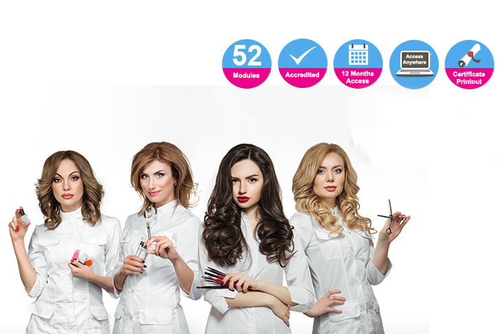 Four beauticians standing on a white background