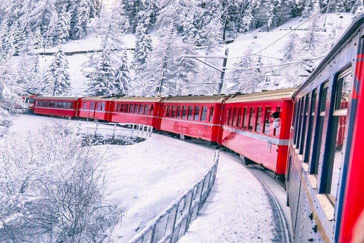 Bernina Express, Switzerland, Stock Image - Snowy Pass