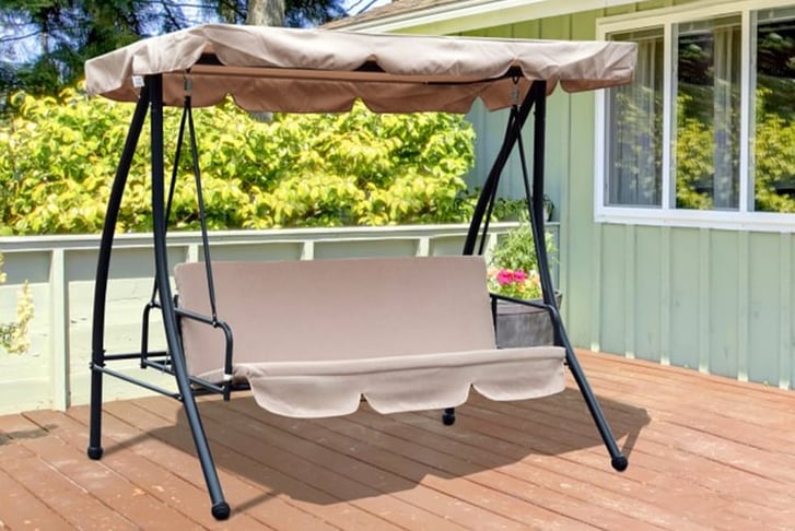 3-Seater Swing Chair, Steel, Polyester-Beige 1