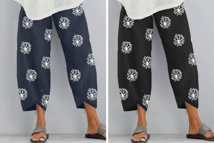 Women Elastic Waist Dandelion Print Pants 1