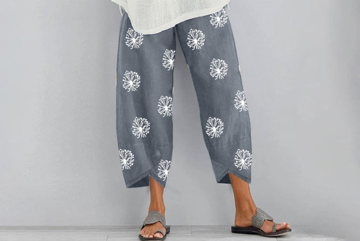 Women Elastic Waist Dandelion Print Pants 2