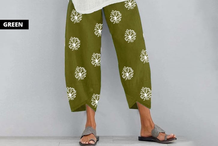 Women Elastic Waist Dandelion Print Pants 6