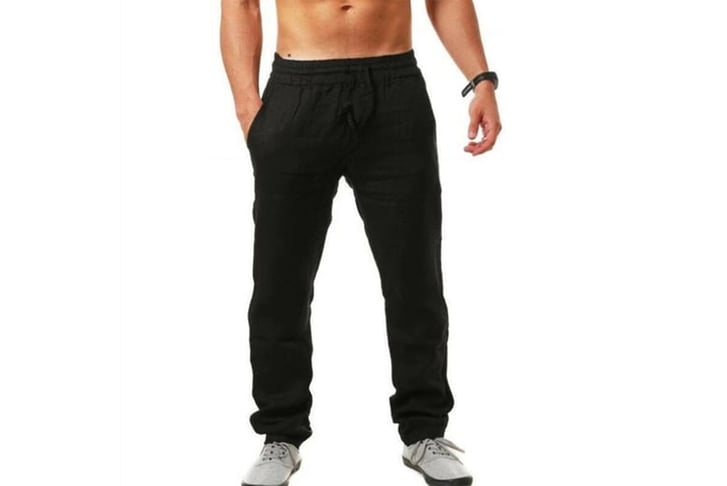 Men's-Summer-Cotton-Elastic-Waist-Trousers-black