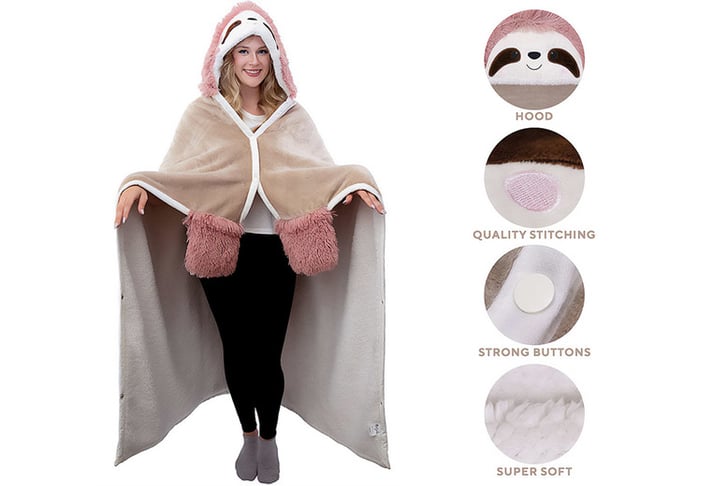 Womens-Snuggly-Sloth-Hooded-Blanket-2