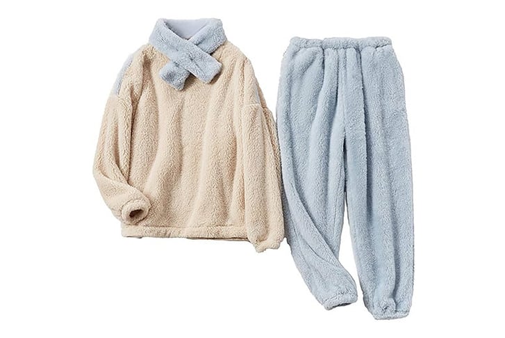 Women-Fluffy-Fleece-Pajamas-Sleepwear-Set-2