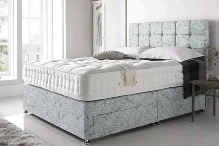 Silver-Crushed-Velvet-Divan-Bed-Set-With-Cube-Headboard-And-Free-Super-Orthopaedic-Mattress