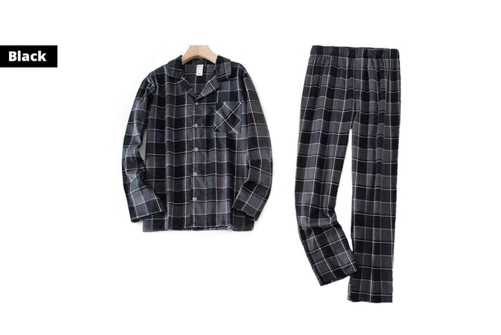 black-Men's-Home-Suits-Long-Sleeved-Pajamas-Set