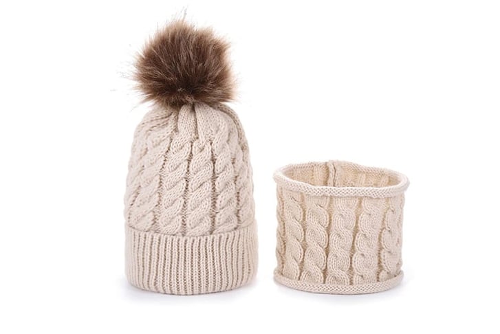 2pack-Kids-Pompom-Beanie-Hat-Knitted-Warm-Scarf-Set-2