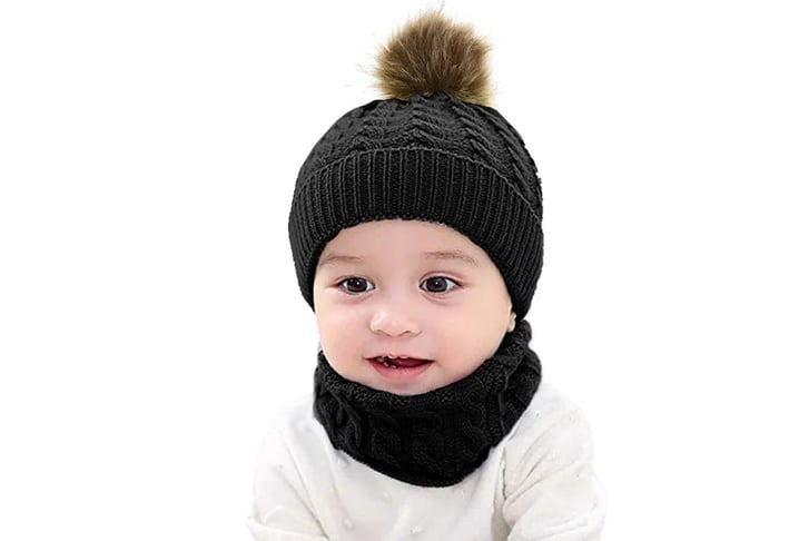 2pack-Kids-Pompom-Beanie-Hat-Knitted-Warm-Scarf-Set-7
