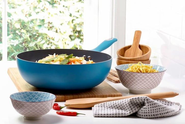 28cm-Matt-Non-stick-Teal-Wok-1