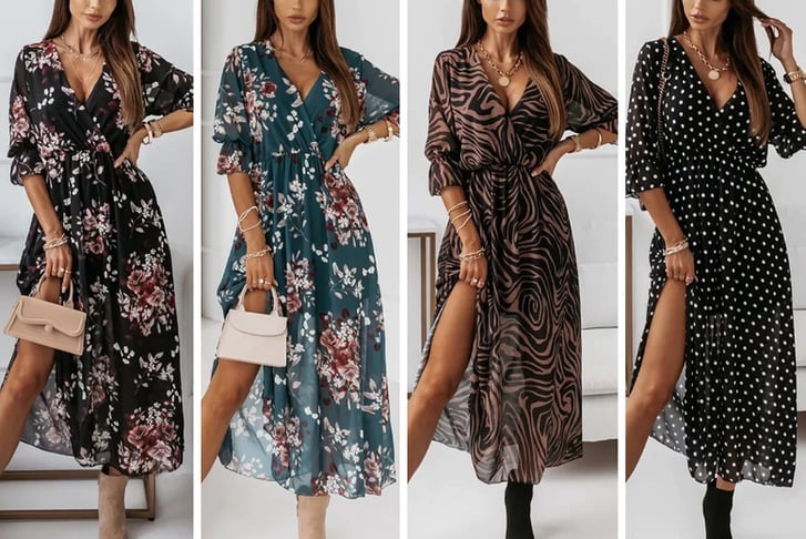 Women-V-Neck-High-Split-Flower-Print-Maxi-Dress-1