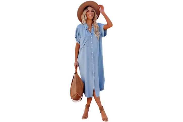 Women-Blue-Shirt-Dress-Maxi-Dress-2