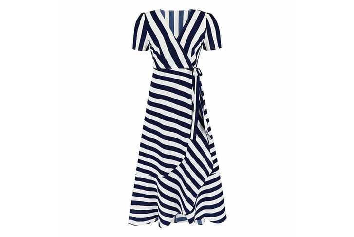 Women's-Stripe-Patchwork-Ruffle-Wrap-Long-Maxi-Dress-2