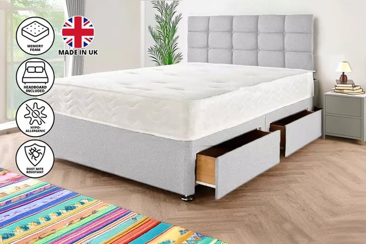 29595860 Grey Divan Bed with Headboard