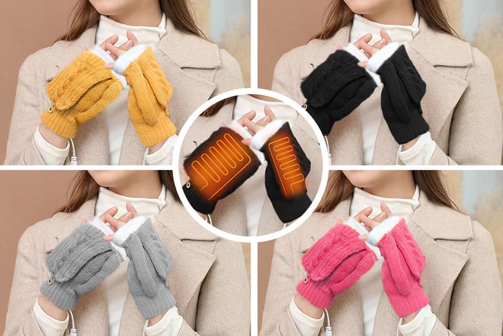 USB Heating Gloves Knitted Fleece Heated Mittens-1