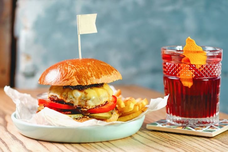 burger + cocktail