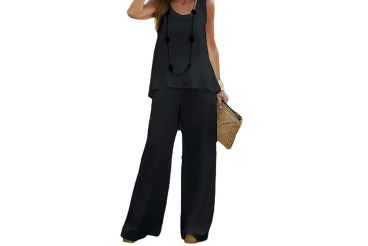 Women-Summer-Wide-Leg-Full-Long-Pant-T-Shirts-Suit-2