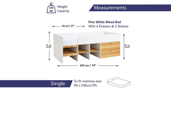 Wooden Kids Bed-dimensions