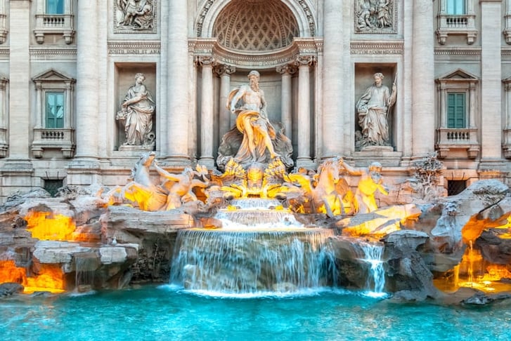 Trevi fountain at sunrise, Rome, Italy