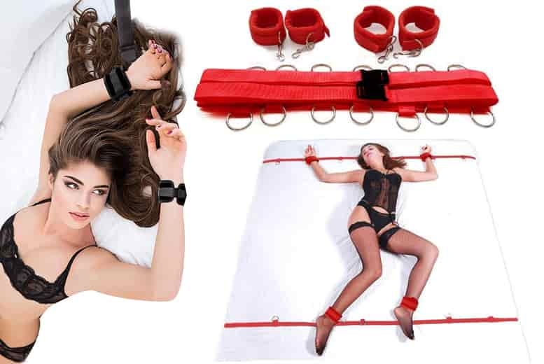 Red 7 Piece Faux Leather Bondage Kit