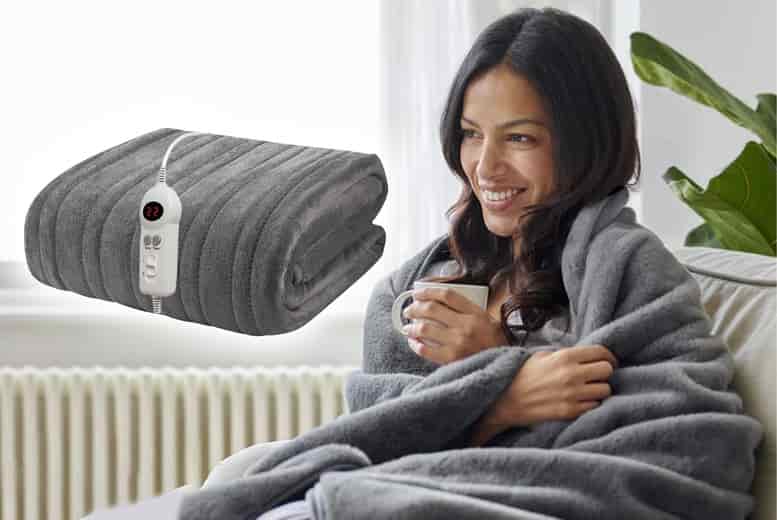 Neo Grey Electric Heated Throw Over Blanket - Reversible - Neo Direct