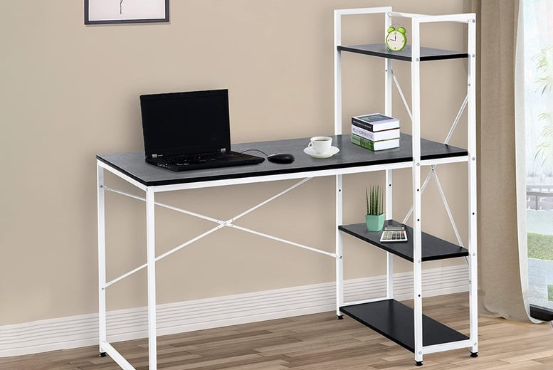 Desk with store 4 tier shelves