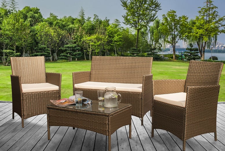 4 piece Eco Rattan Garden Furniture Set w Optional Cover