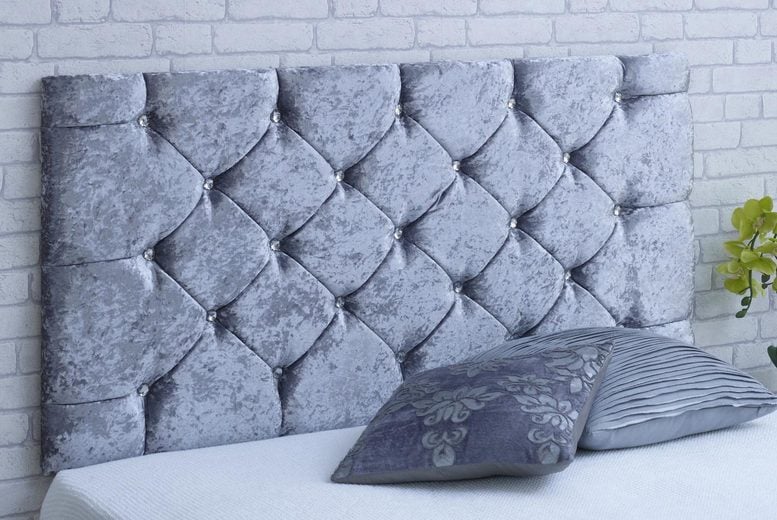 Crushed velvet bed on sale with diamante headboard