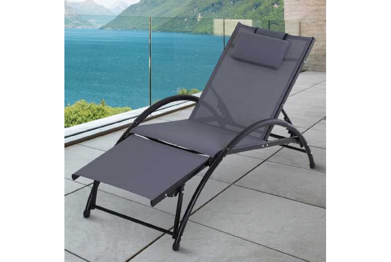 Outsunny Texteline Adjustable Sun Lounger w Headrest Grey Wowcher