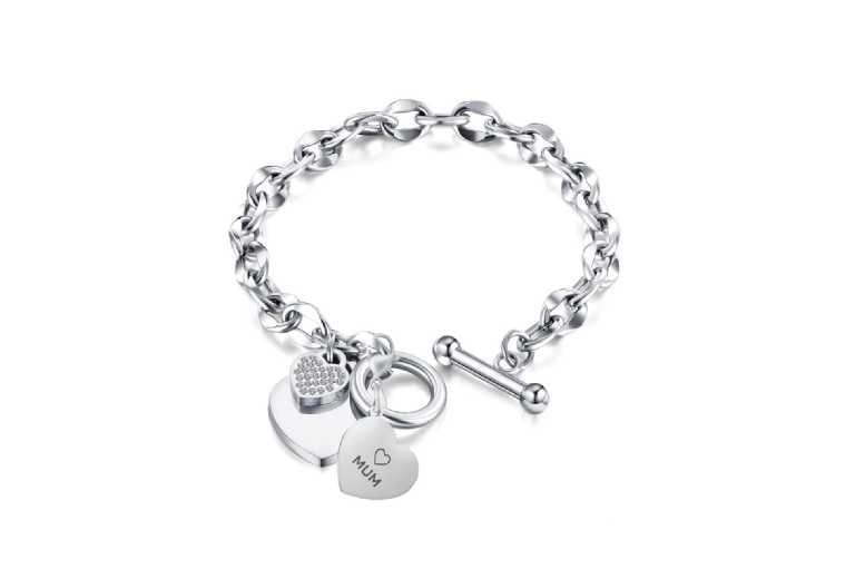 Mum Heart Charm Toggle Bracelets with Swarovski Crystals - Wowcher