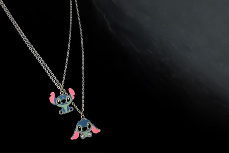 Lilo & Stitch Blue Ohana Enamel Silver Pendant Necklace - Wowcher