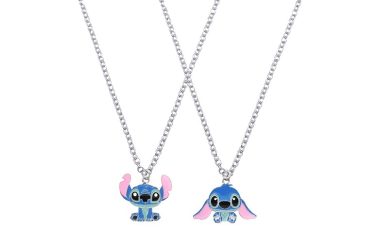 Lilo & Stitch Blue Ohana Enamel Silver Pendant Necklace - Wowcher