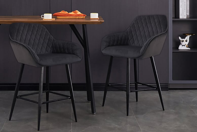 Set of Two Cadiz Crushed Velvet Bar Stools - 5 Colours - Wowcher