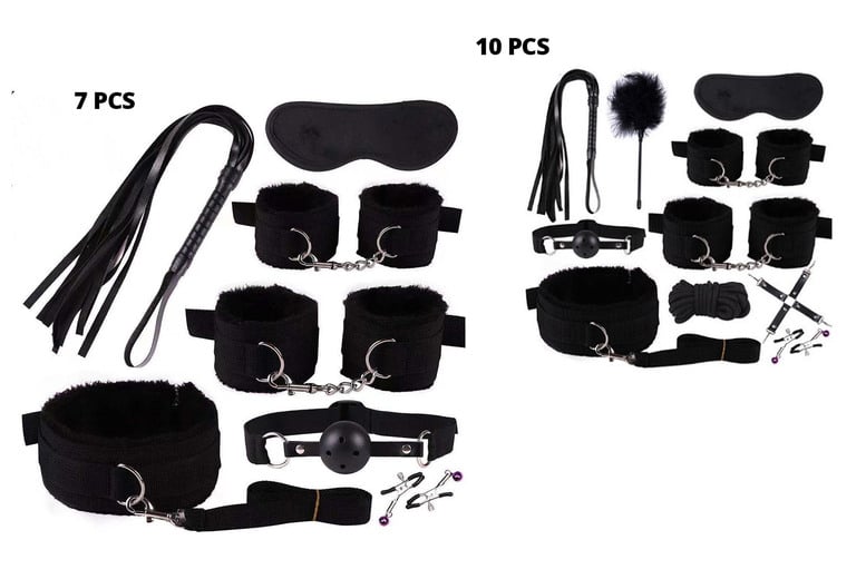 BDSM Sex Toys, Seductive Toys, Bondage Restraints Kit, 10 Piece-set,  Black/red 