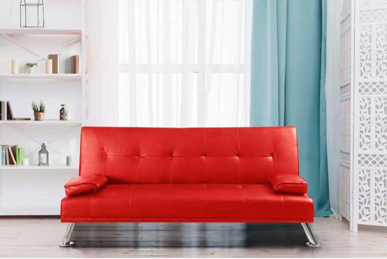 Red faux outlet leather futon