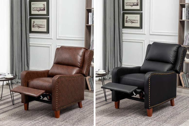 Brown leather push back outlet recliner