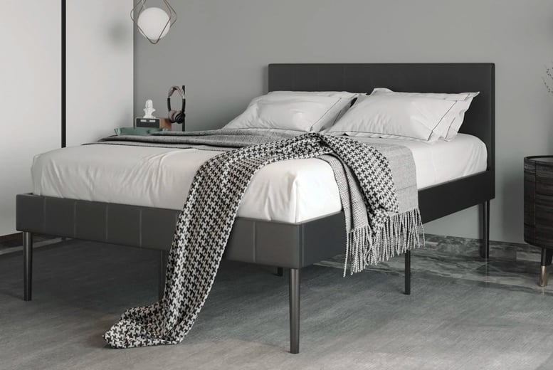 Leather Grey Bed Frame and Optional Mattress Offer - LivingSocial