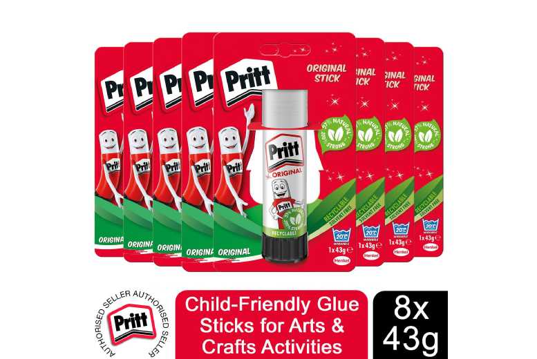 Pritt Child-Friendly Glue Sticks for Arts & Crafts 43g, 8 Sticks - Wowcher
