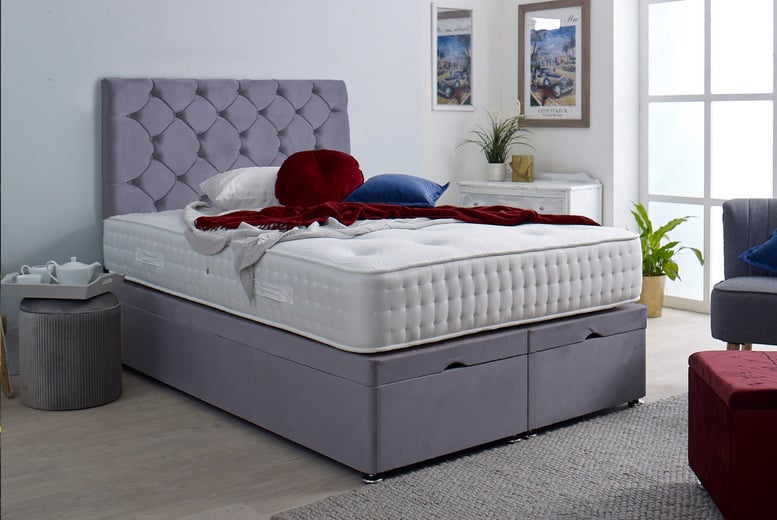 Colchester Plush Velvet Ottoman Divan Grey Bed Offer - LivingSocial