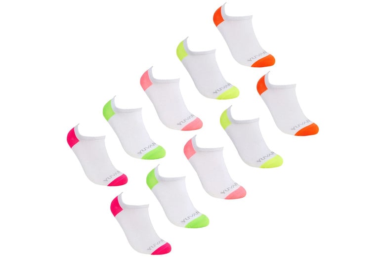 Ladies-10-Pairs-Cotton-Rich-Neon-Sports-Trainer-Liner-Socks-2