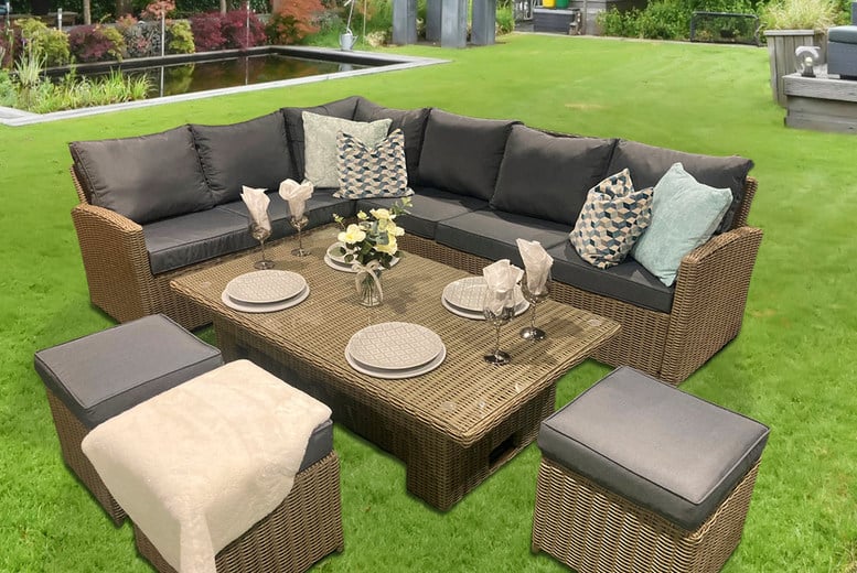 Sorrento rattan garden corner online dining set in grey