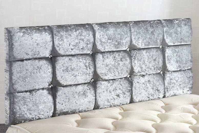 Grey velvet headboard 2024 with crystals