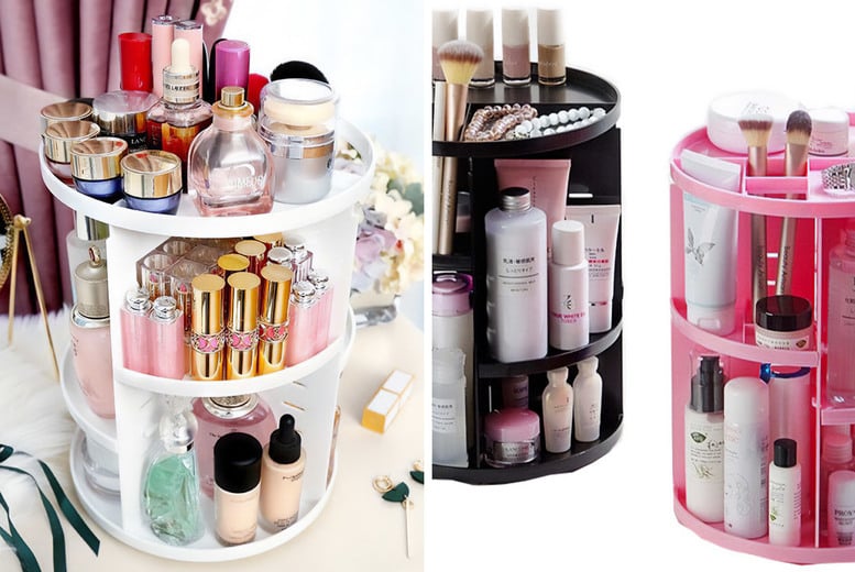 Walcut 360 Degree Rotating Makeup Organizer Cosmetic Rack Holder Storage Box Case Pink - New with box/tags